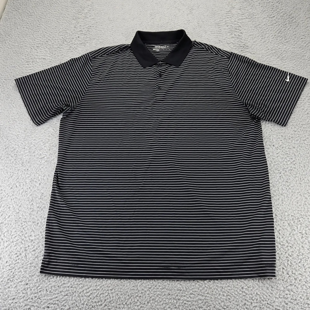 Nike Golf Shirt Mens XXL Black Striped Short Sleeve Polo Tour Performance Swoosh